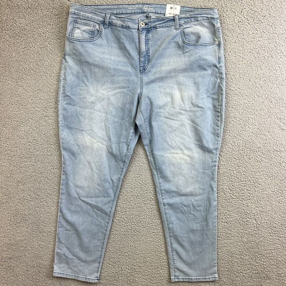 Style & Co Jeans High Rise Slim Leg Light Wash Blue Plus Size 22W Slim NEW